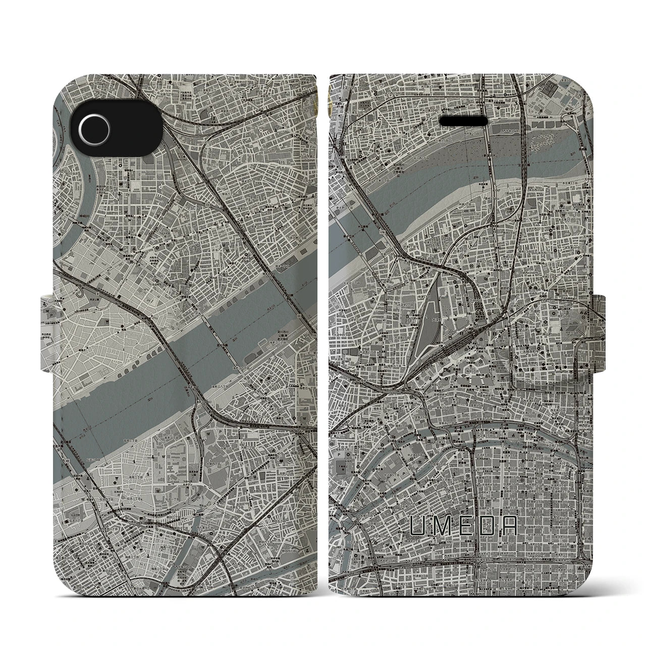 【梅田(大阪府)】地図柄iPhoneケース(手帳タイプ)