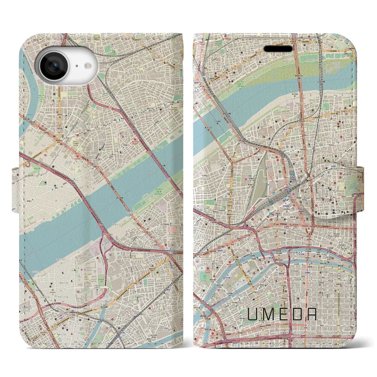【梅田(大阪府)】地図柄iPhoneケース(手帳タイプ)
