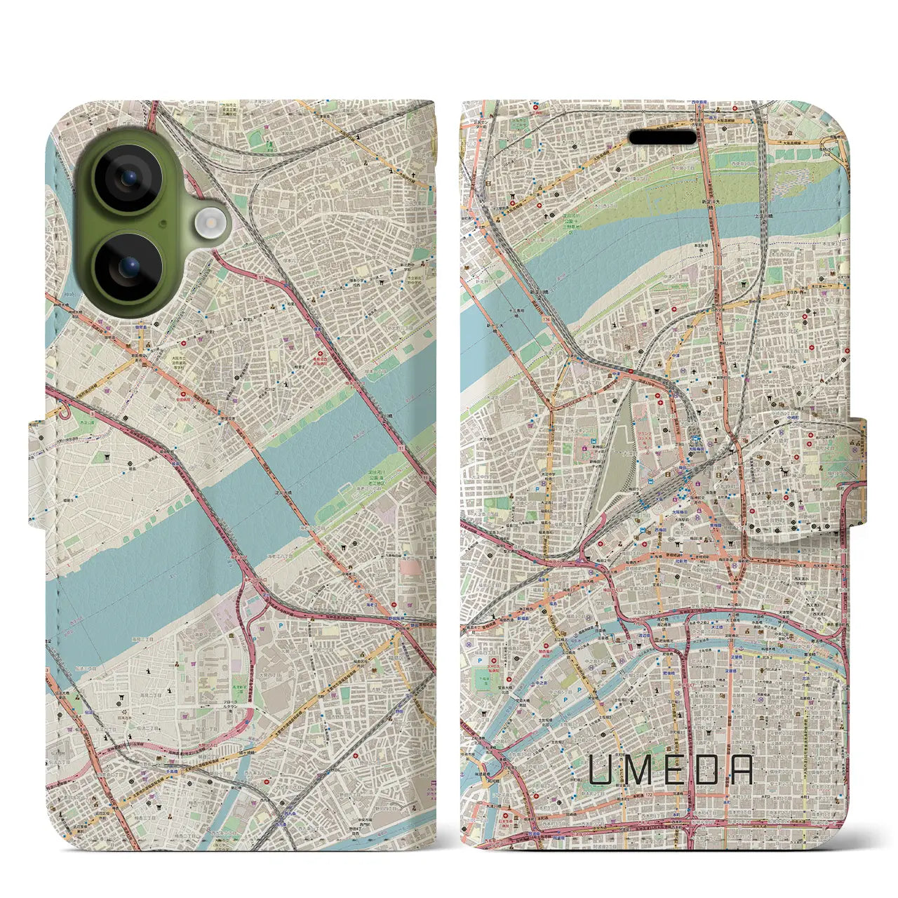 【梅田(大阪府)】地図柄iPhoneケース(手帳タイプ)