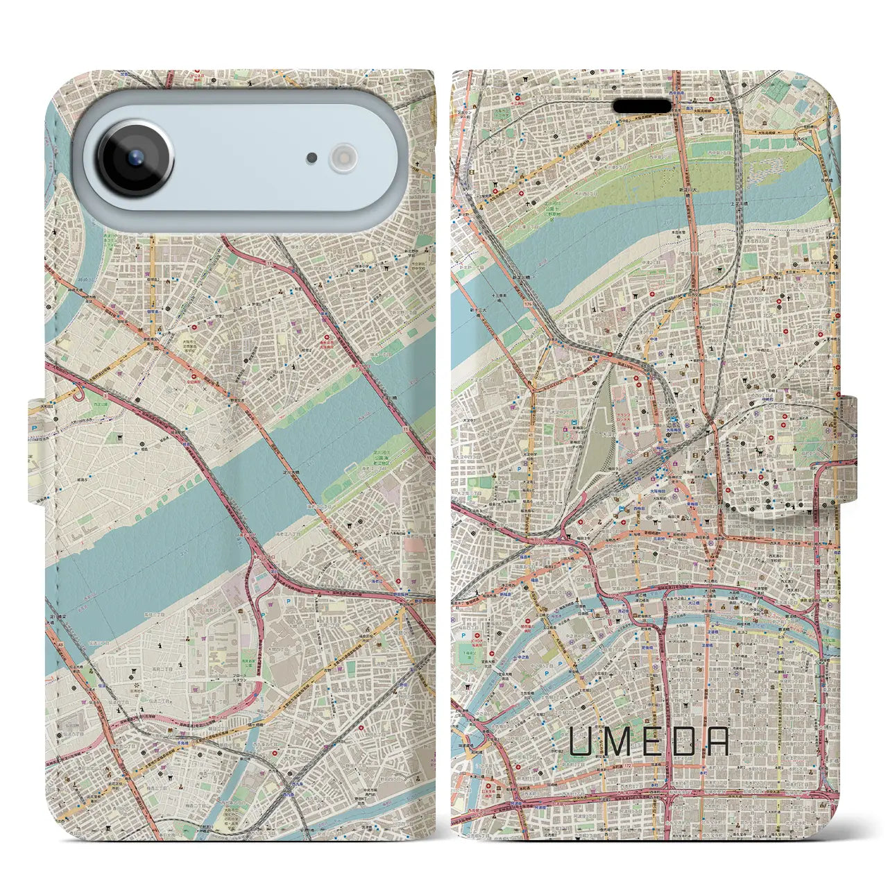 【梅田(大阪府)】地図柄iPhoneケース(手帳タイプ)ナチュラル・iPhone 17 Pro Max 用