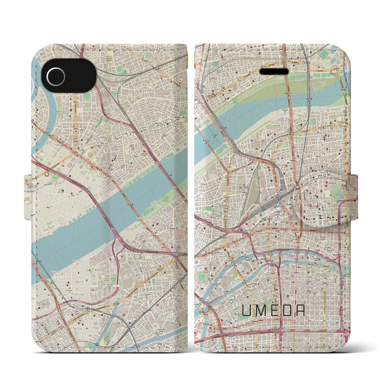 【梅田(大阪府)】地図柄iPhoneケース(手帳タイプ)