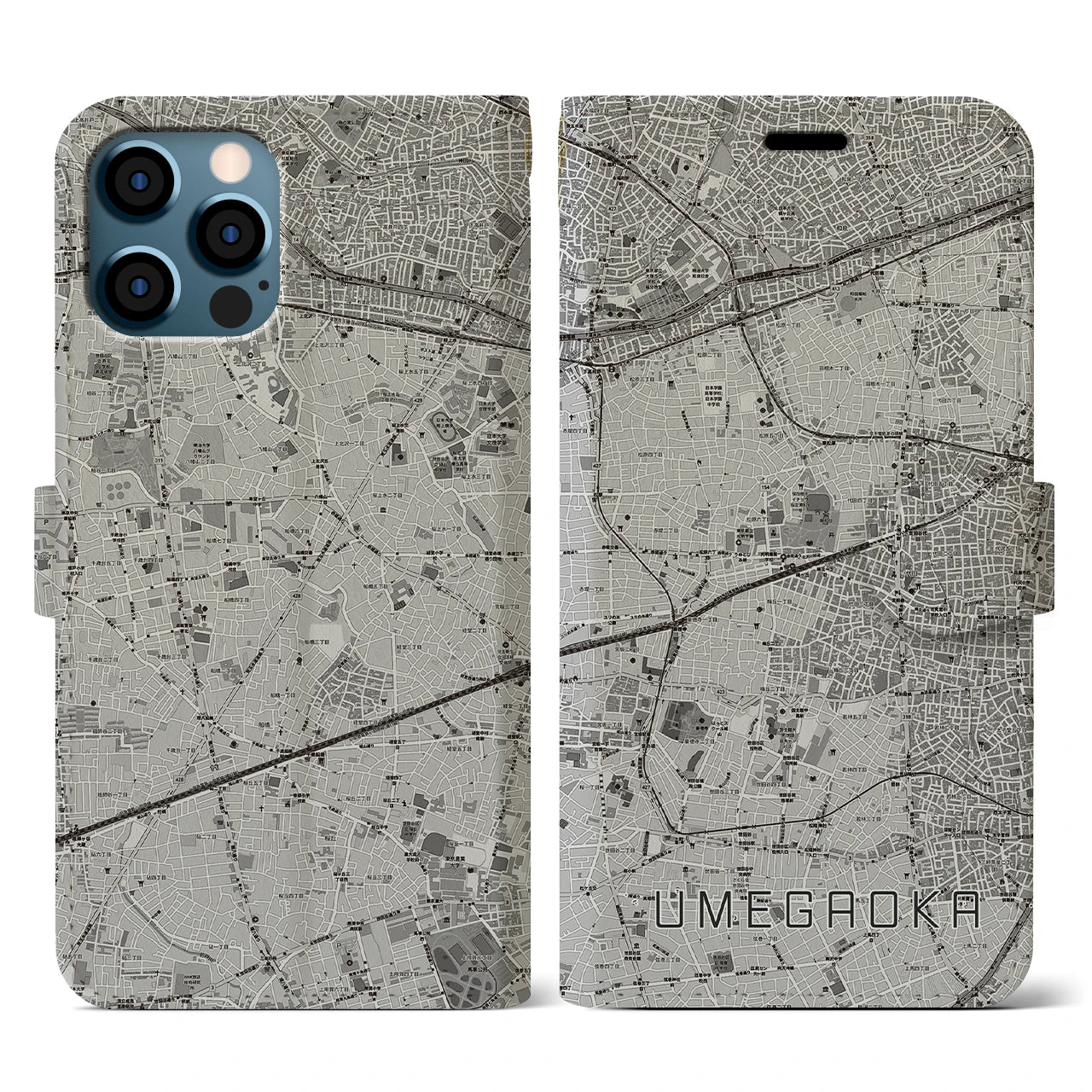 【梅ヶ丘(東京都)】地図柄iPhoneケース(手帳タイプ)