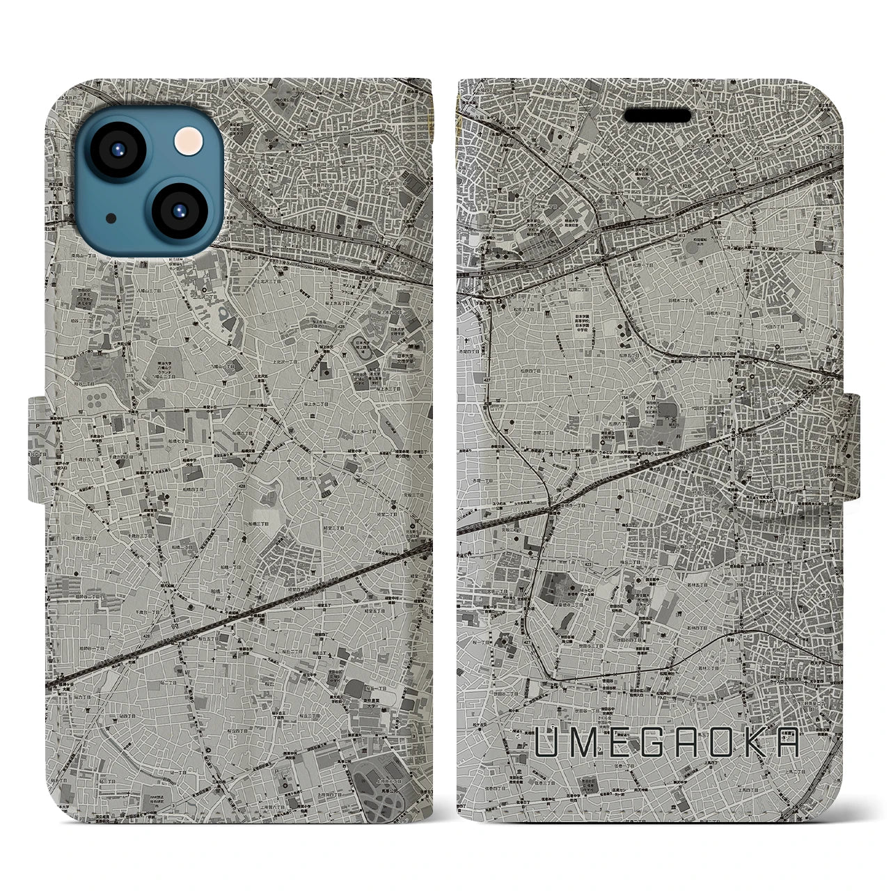 【梅ヶ丘(東京都)】地図柄iPhoneケース(手帳タイプ)