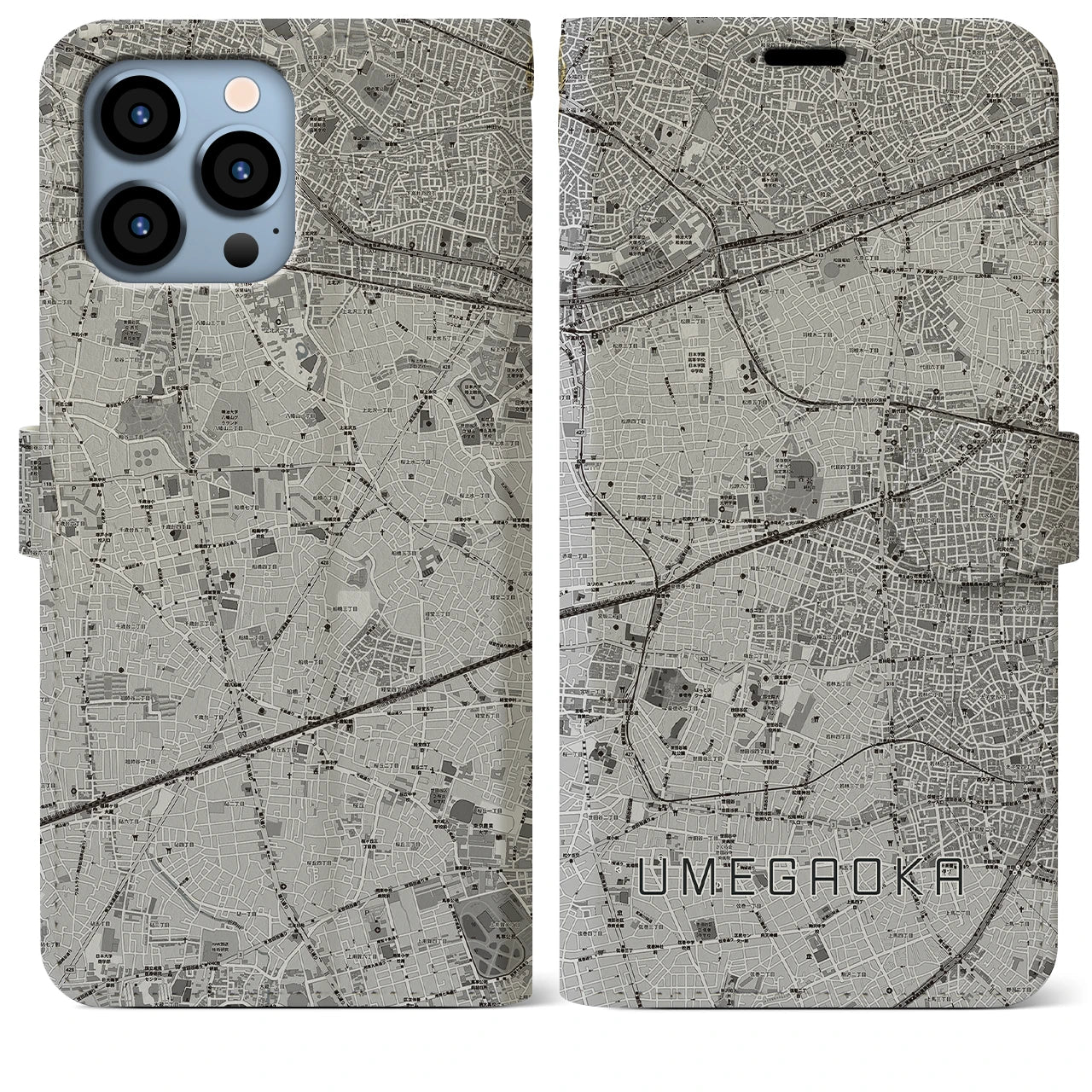【梅ヶ丘(東京都)】地図柄iPhoneケース(手帳タイプ)