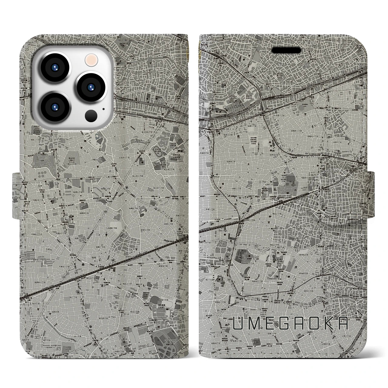 【梅ヶ丘(東京都)】地図柄iPhoneケース(手帳タイプ)