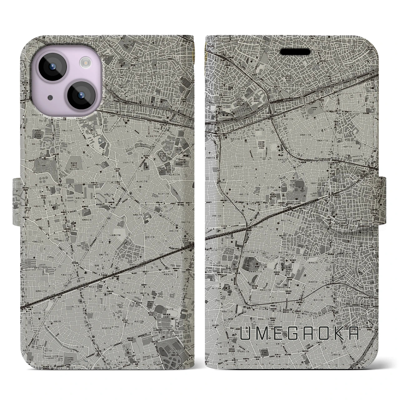 【梅ヶ丘(東京都)】地図柄iPhoneケース(手帳タイプ)