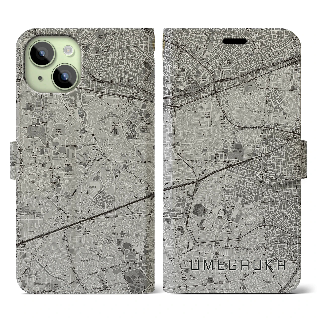 【梅ヶ丘(東京都)】地図柄iPhoneケース(手帳タイプ)