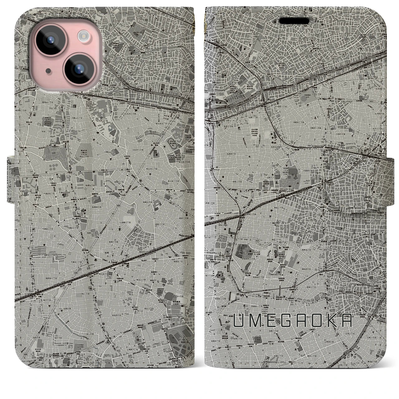 【梅ヶ丘(東京都)】地図柄iPhoneケース(手帳タイプ)