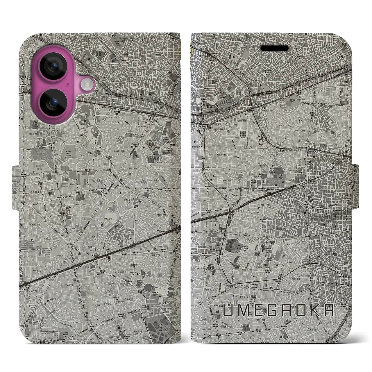 【梅ヶ丘(東京都)】地図柄iPhoneケース(手帳タイプ)