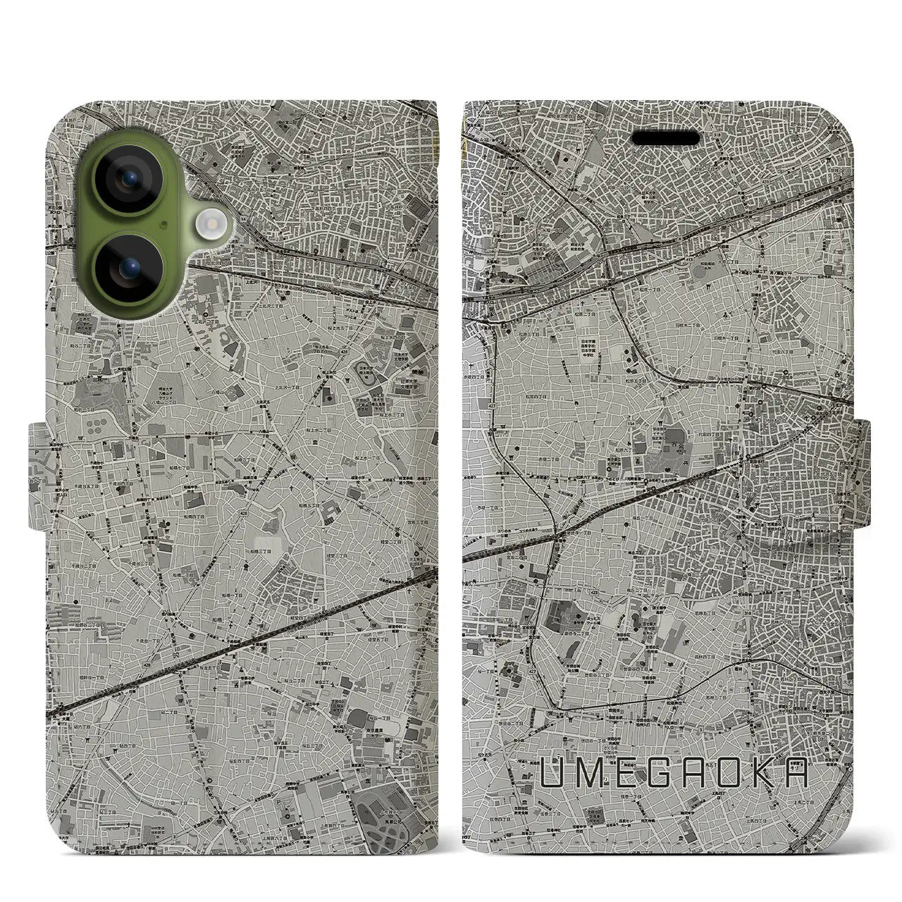 【梅ヶ丘(東京都)】地図柄iPhoneケース(手帳タイプ)