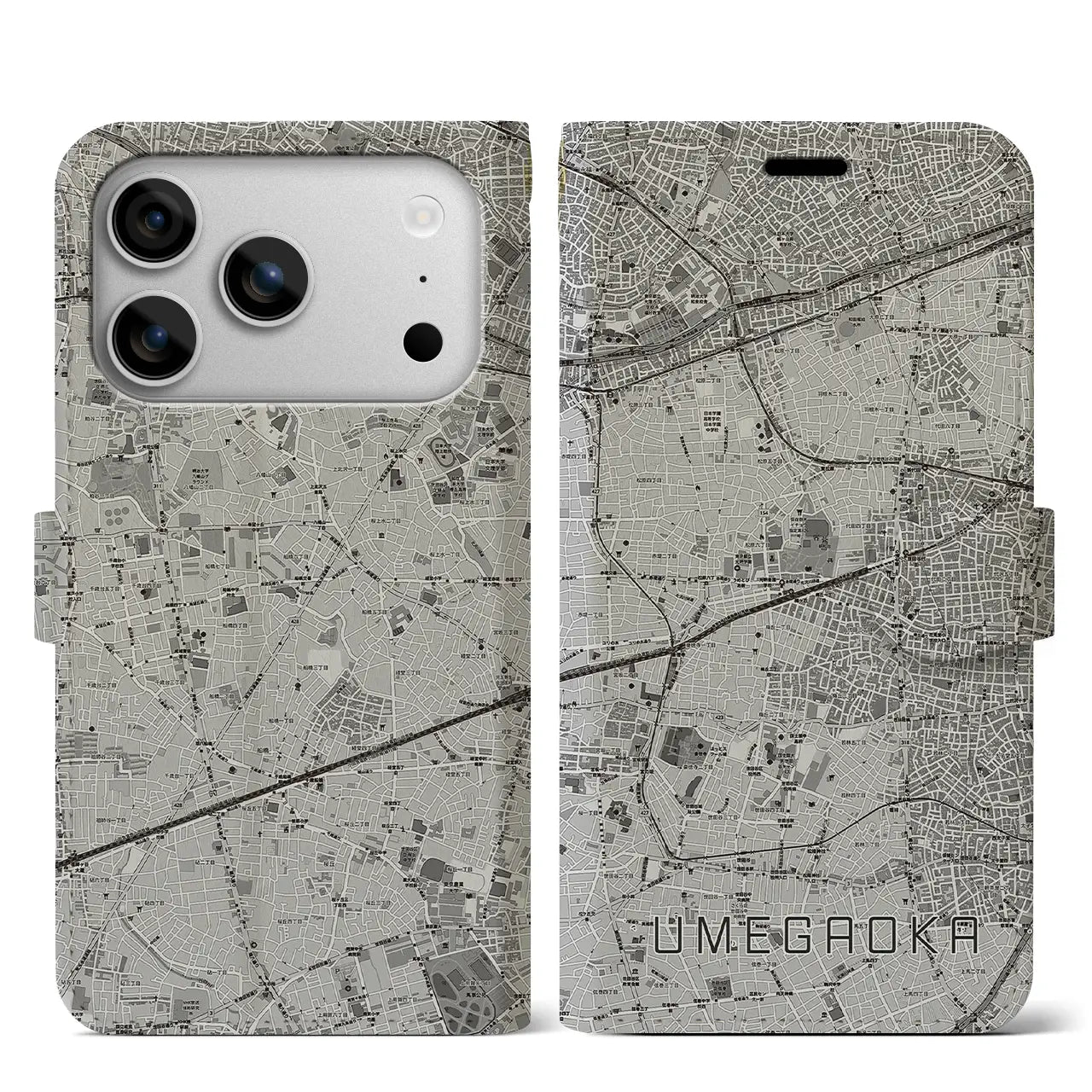 【梅ヶ丘(東京都)】地図柄iPhoneケース(手帳タイプ)