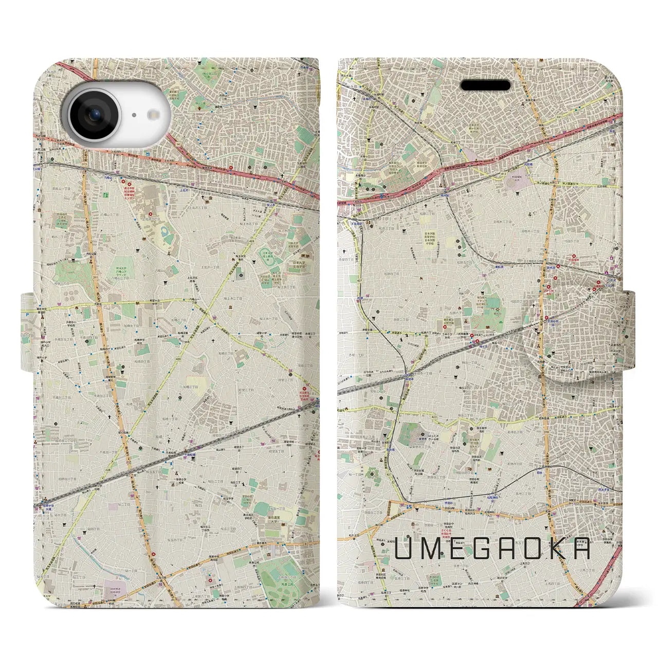 【梅ヶ丘(東京都)】地図柄iPhoneケース(手帳タイプ)