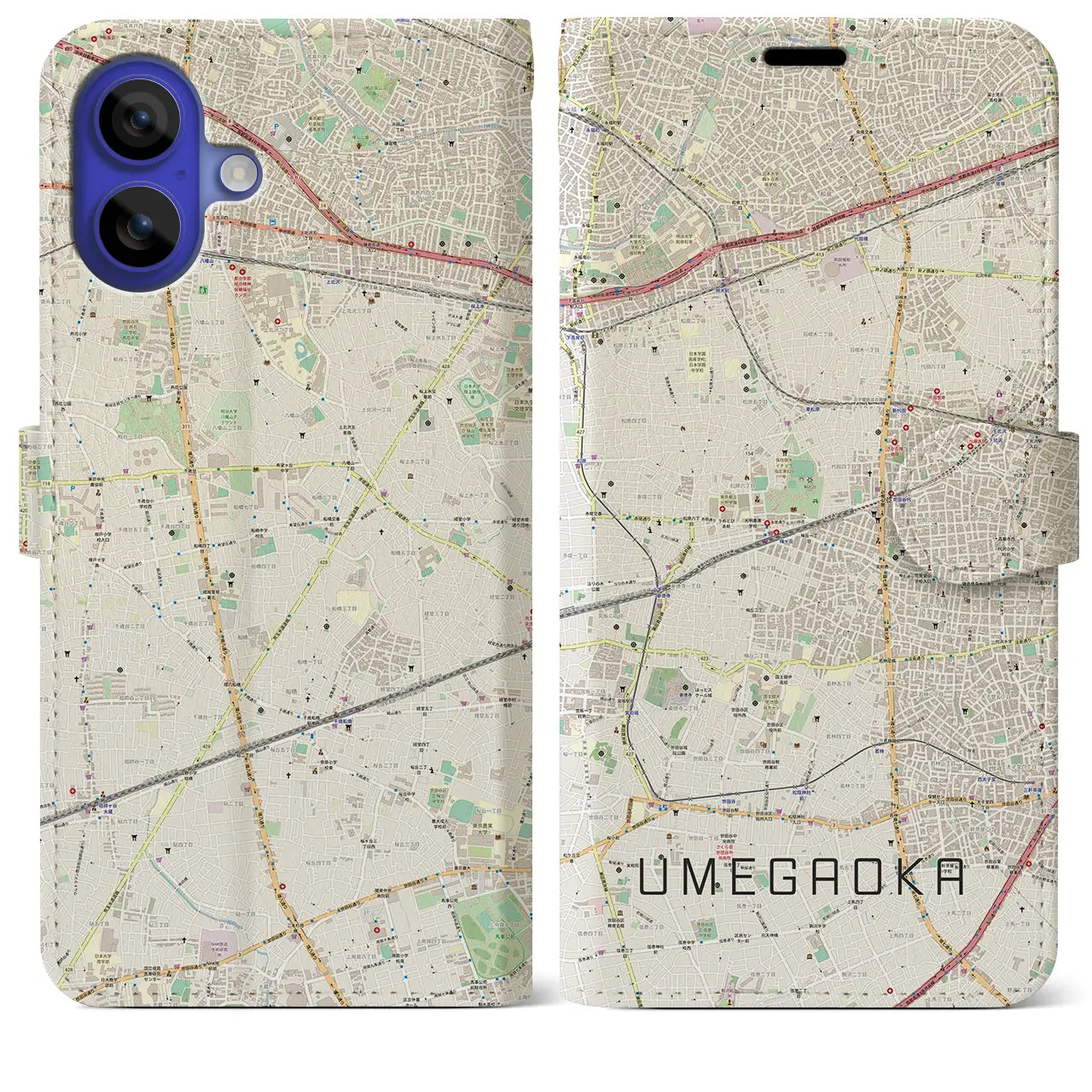 【梅ヶ丘(東京都)】地図柄iPhoneケース(手帳タイプ)ナチュラル・iPhone 16 Pro Max 用