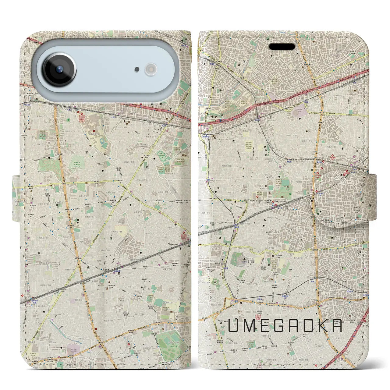 【梅ヶ丘(東京都)】地図柄iPhoneケース(手帳タイプ)