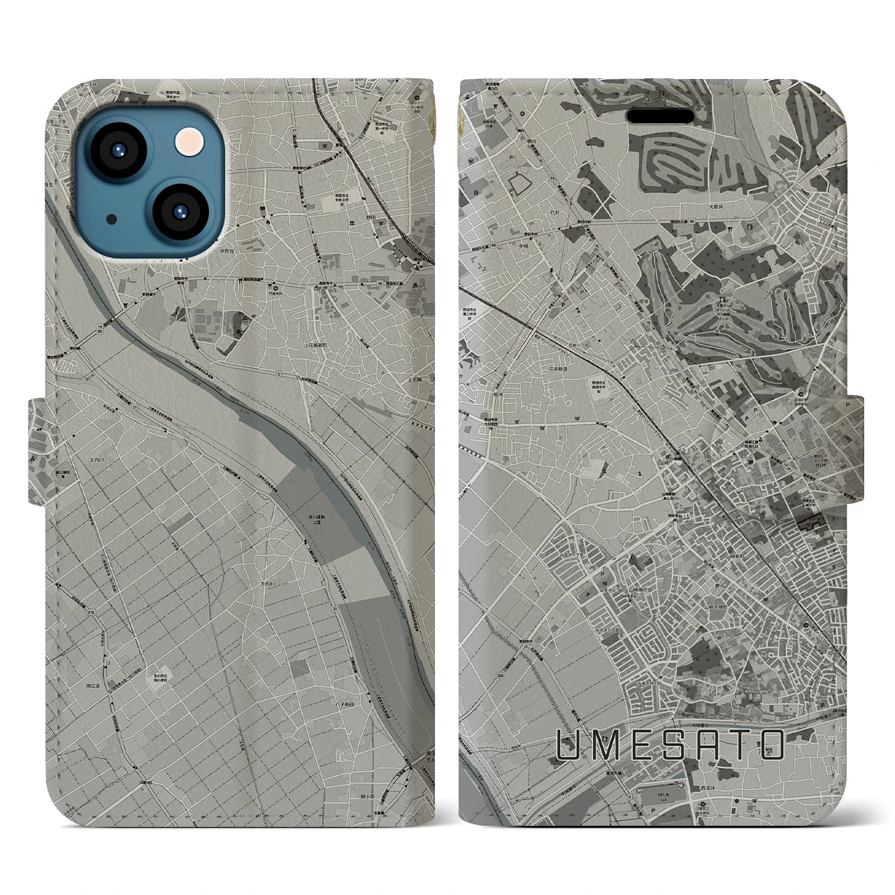 【梅郷(千葉県)】地図柄iPhoneケース(手帳タイプ)