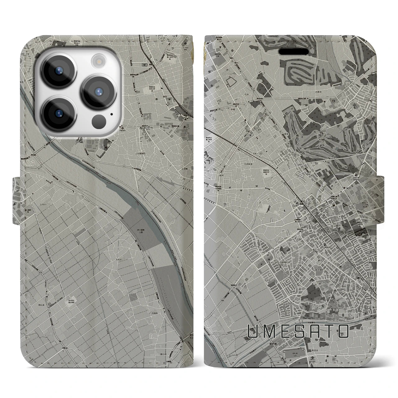 【梅郷(千葉県)】地図柄iPhoneケース(手帳タイプ)