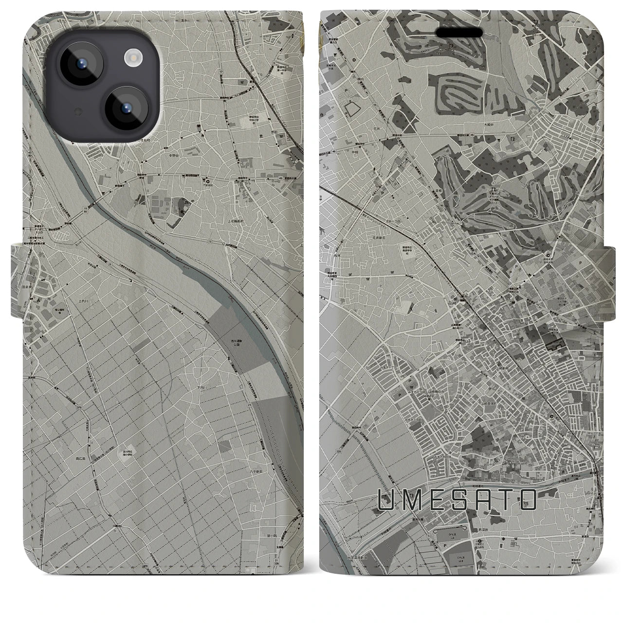 【梅郷(千葉県)】地図柄iPhoneケース(手帳タイプ)