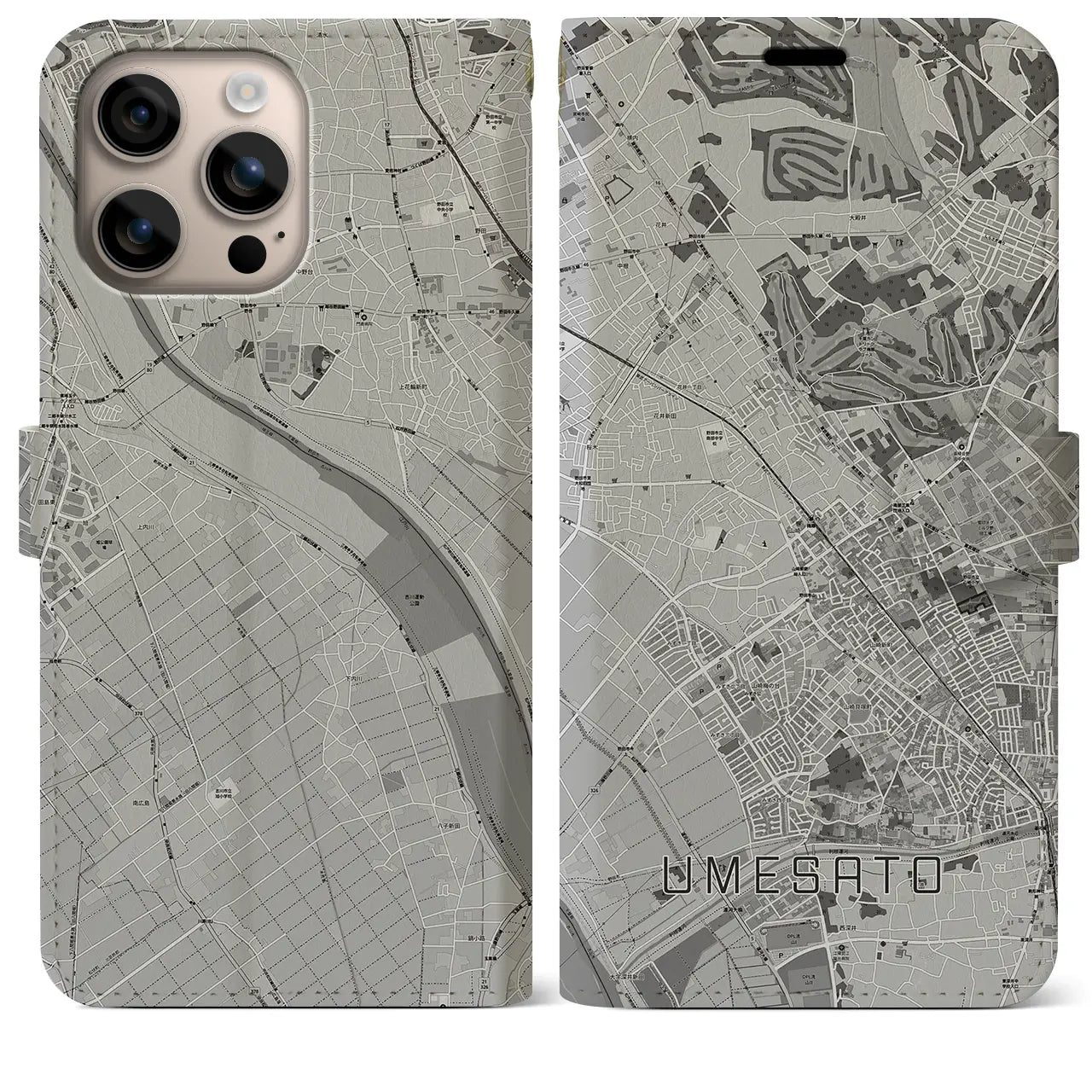 【梅郷(千葉県)】地図柄iPhoneケース(手帳タイプ)