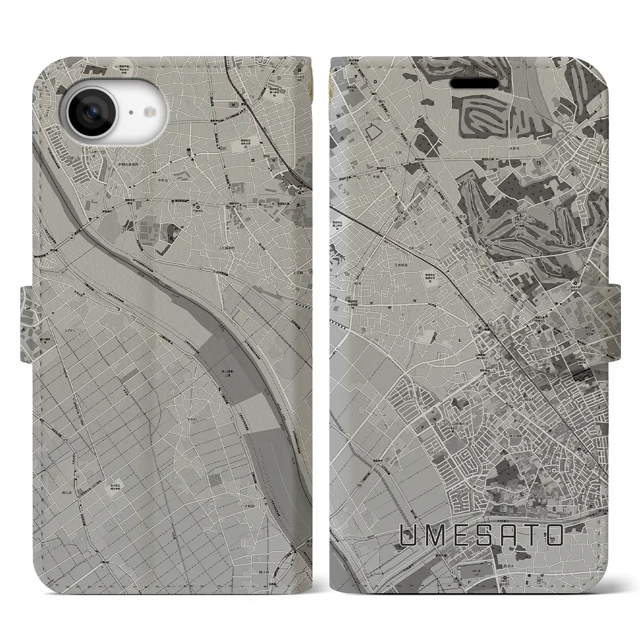 【梅郷(千葉県)】地図柄iPhoneケース(手帳タイプ)