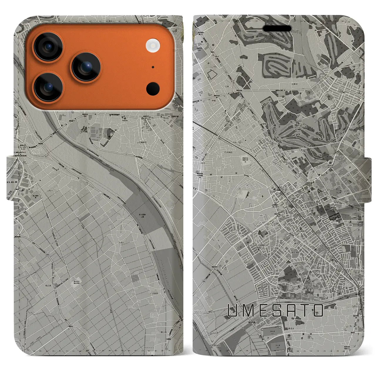 【梅郷(千葉県)】地図柄iPhoneケース(手帳タイプ)