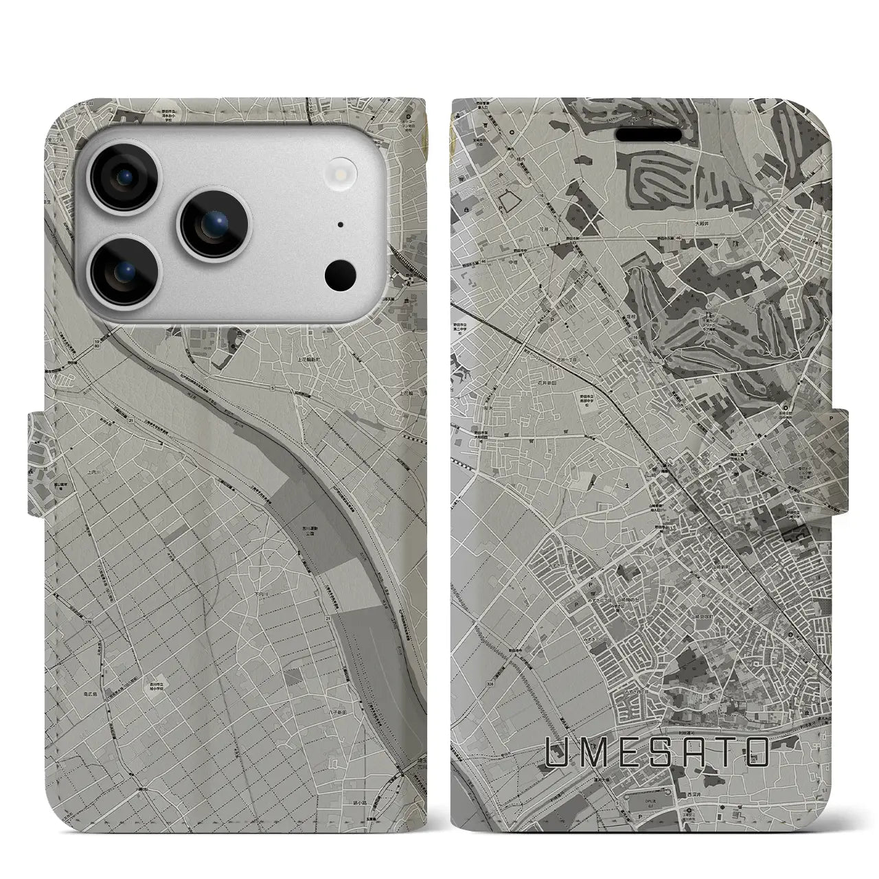 【梅郷(千葉県)】地図柄iPhoneケース(手帳タイプ)