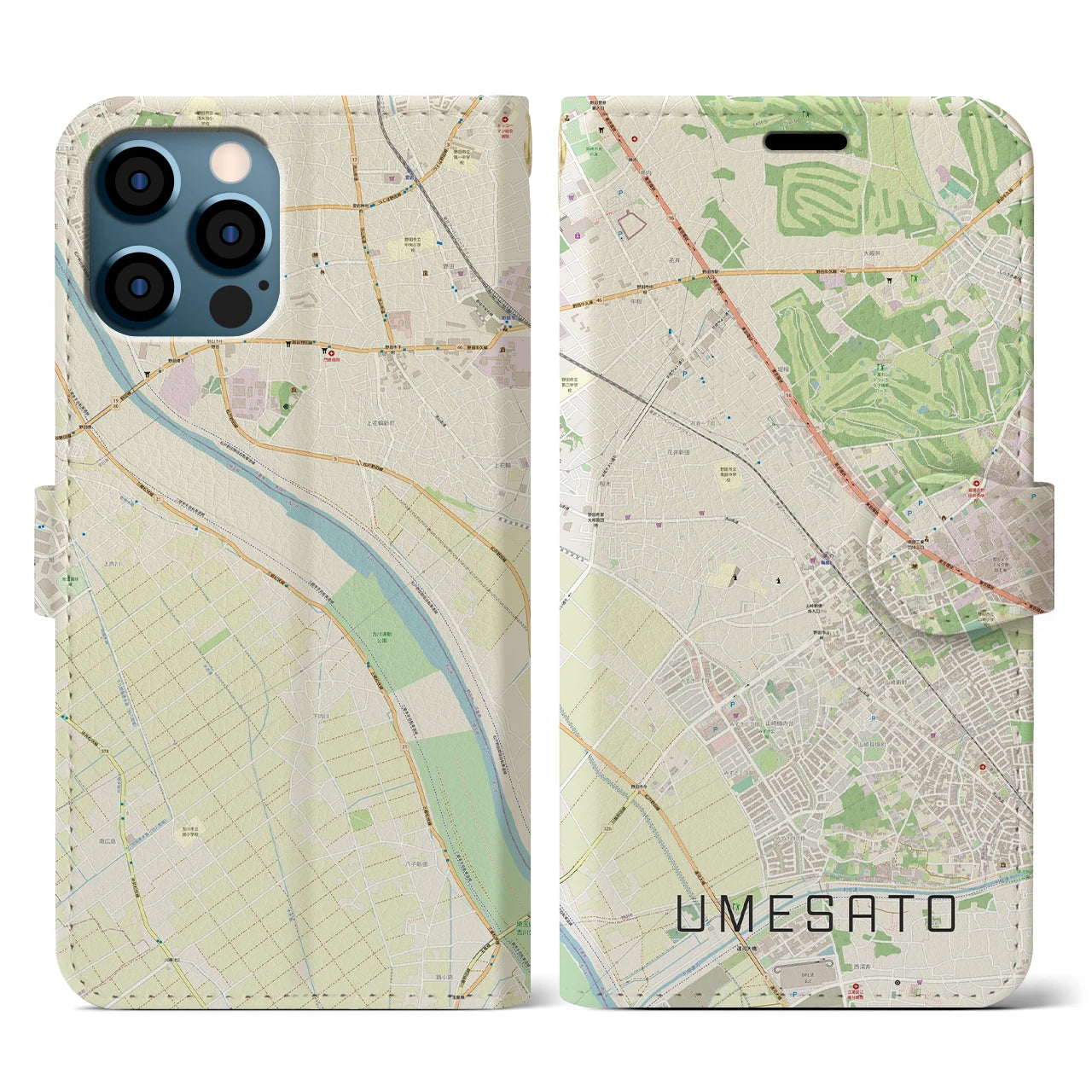 【梅郷(千葉県)】地図柄iPhoneケース(手帳タイプ)