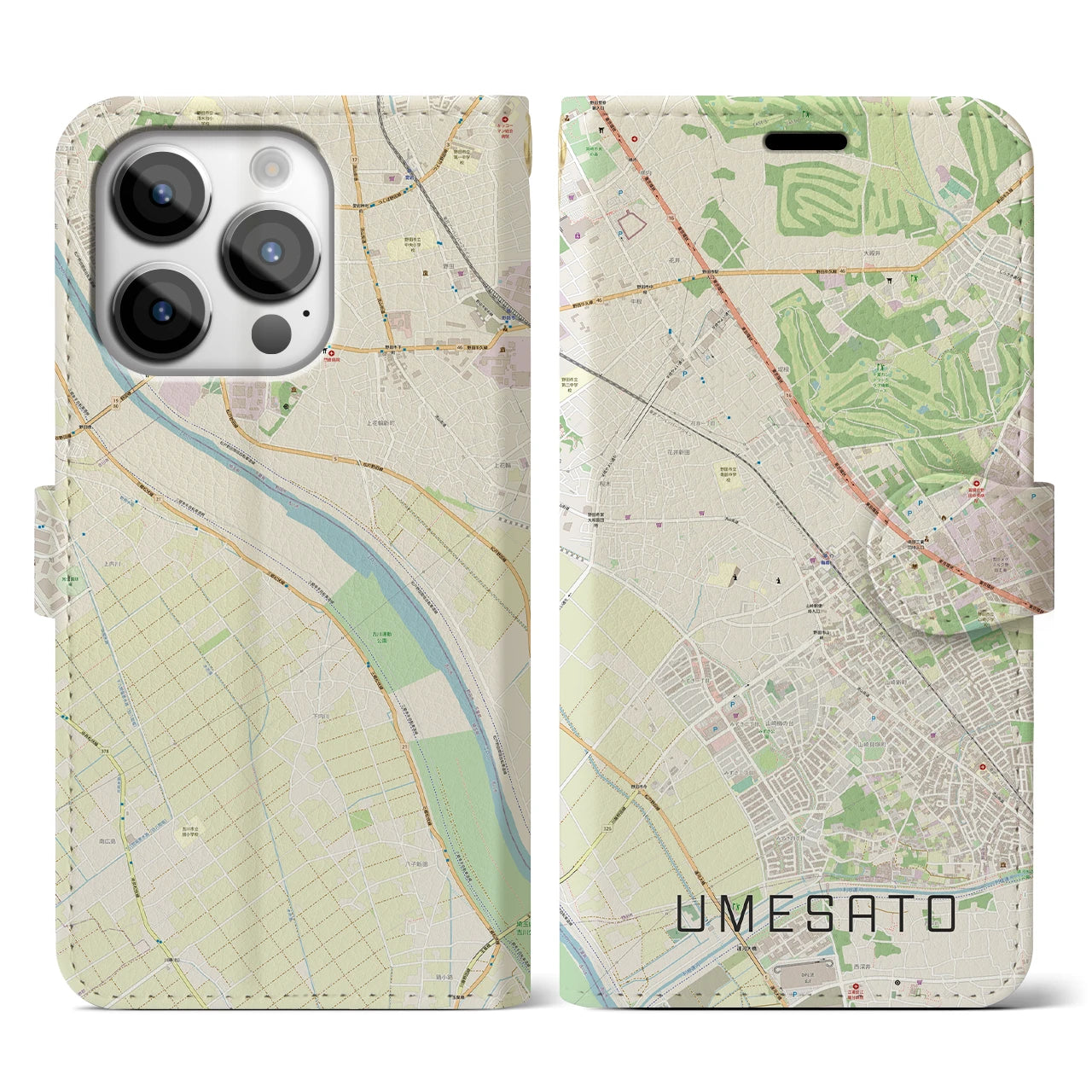 【梅郷(千葉県)】地図柄iPhoneケース(手帳タイプ)