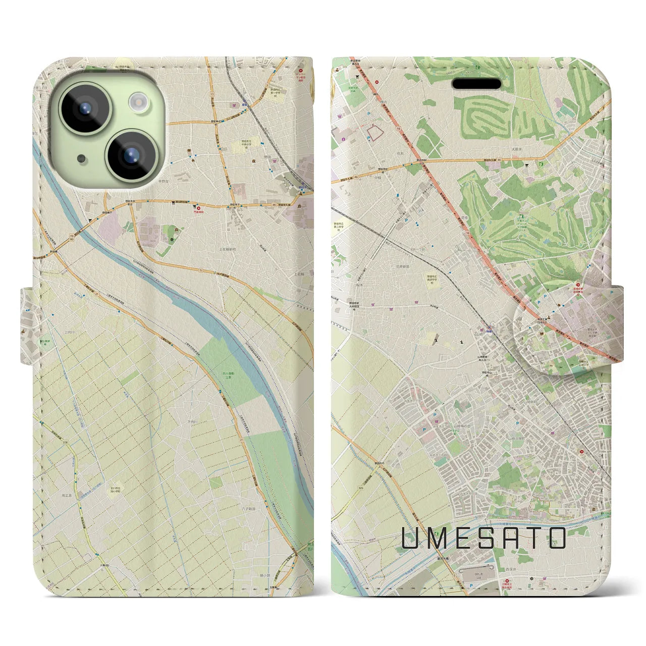 【梅郷(千葉県)】地図柄iPhoneケース(手帳タイプ)