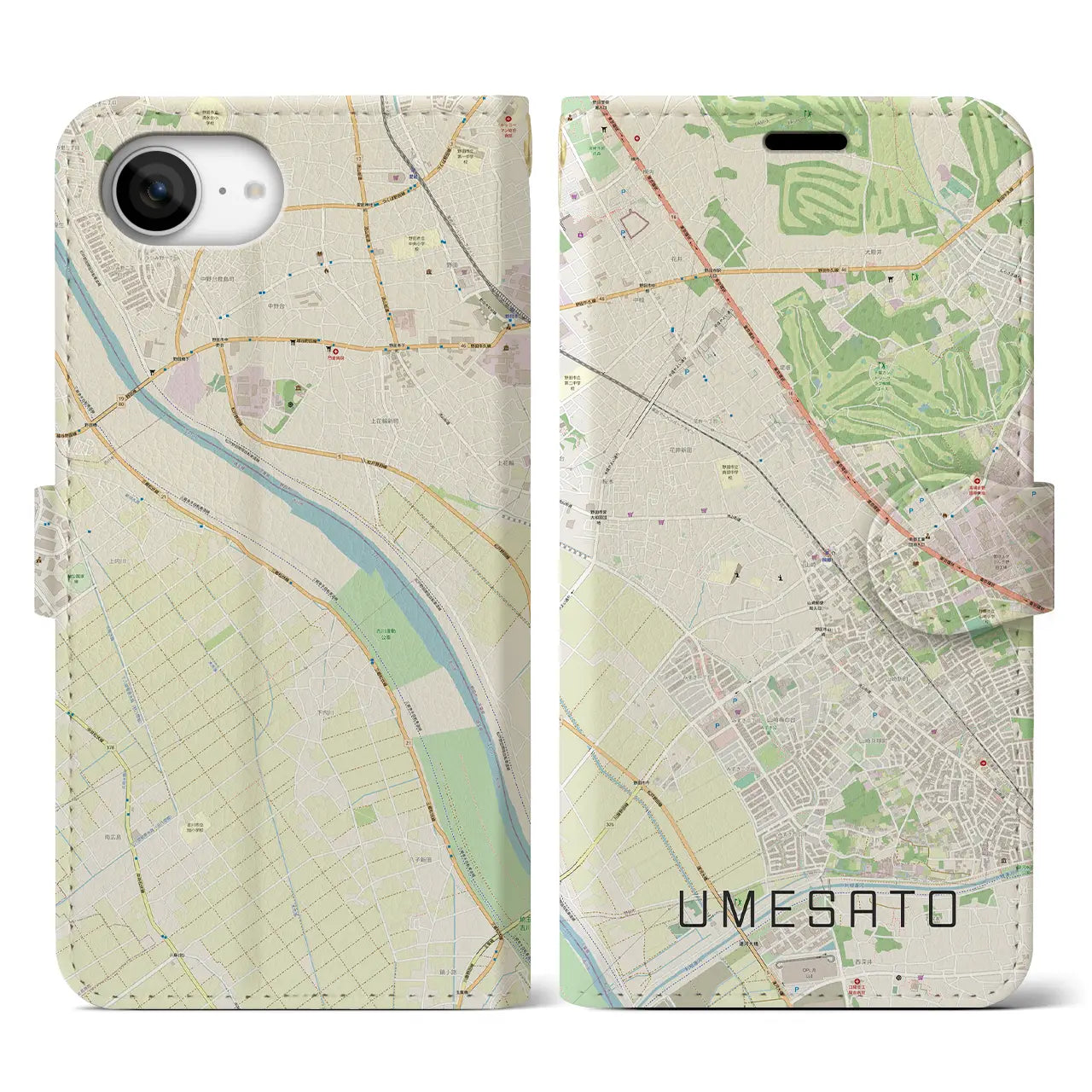 【梅郷(千葉県)】地図柄iPhoneケース(手帳タイプ)