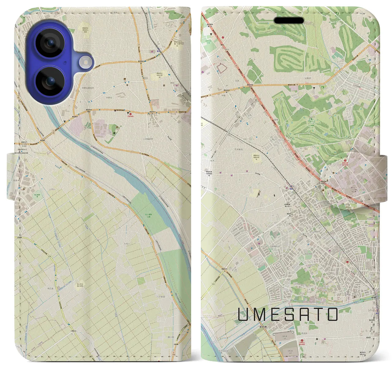 【梅郷(千葉県)】地図柄iPhoneケース(手帳タイプ)ナチュラル・iPhone 16 Pro Max 用