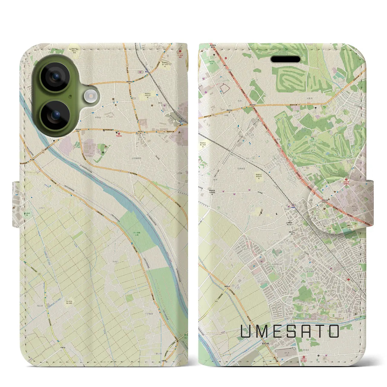 【梅郷(千葉県)】地図柄iPhoneケース(手帳タイプ)