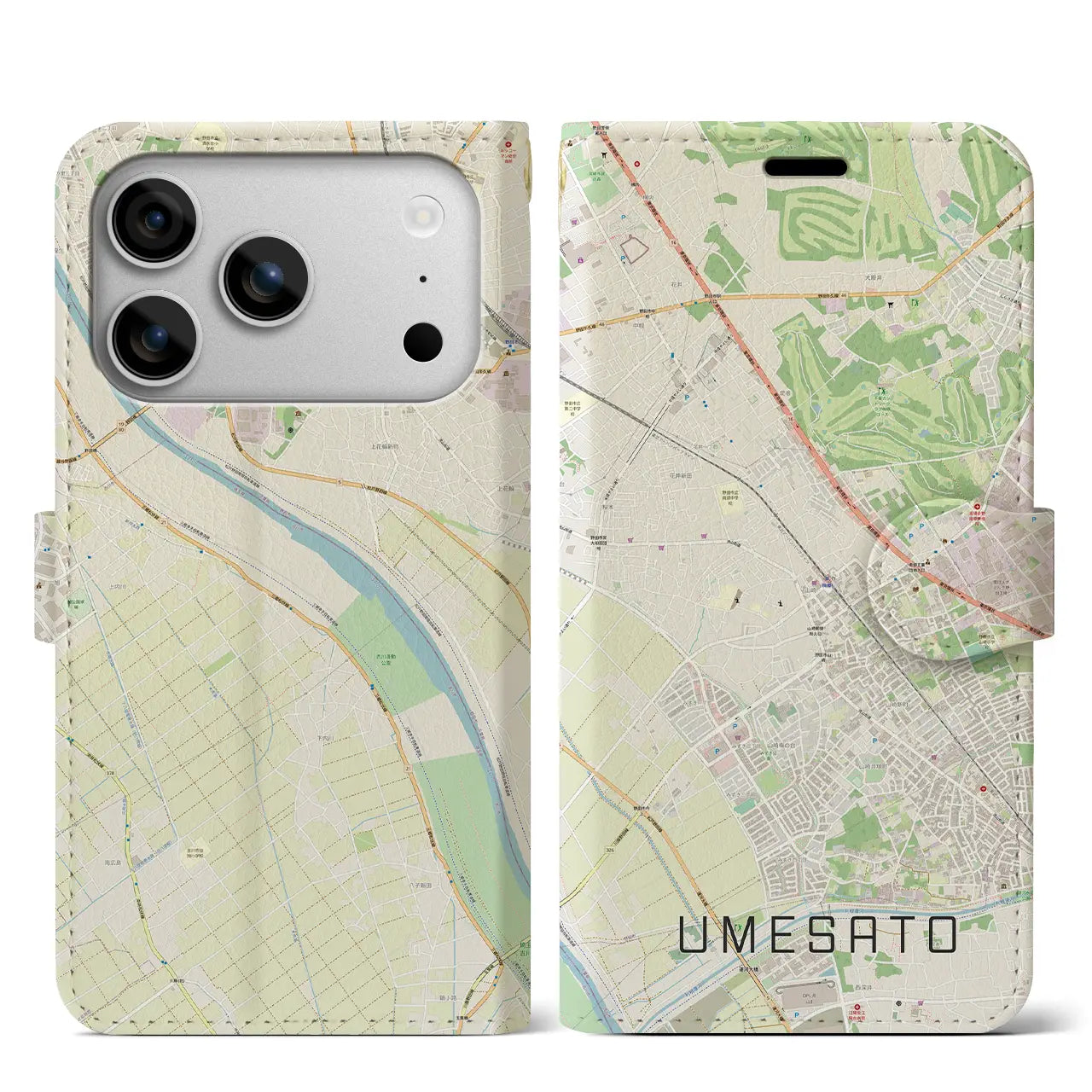 【梅郷(千葉県)】地図柄iPhoneケース(手帳タイプ)モノトーン・iPhone 17 Pro Max 用