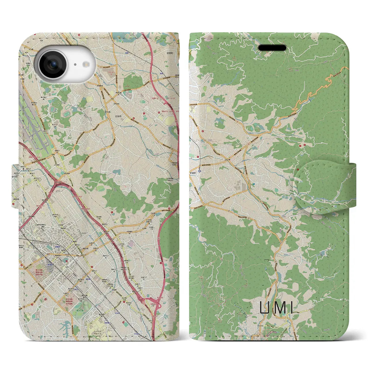 【宇美(福岡県)】地図柄iPhoneケース(手帳タイプ)