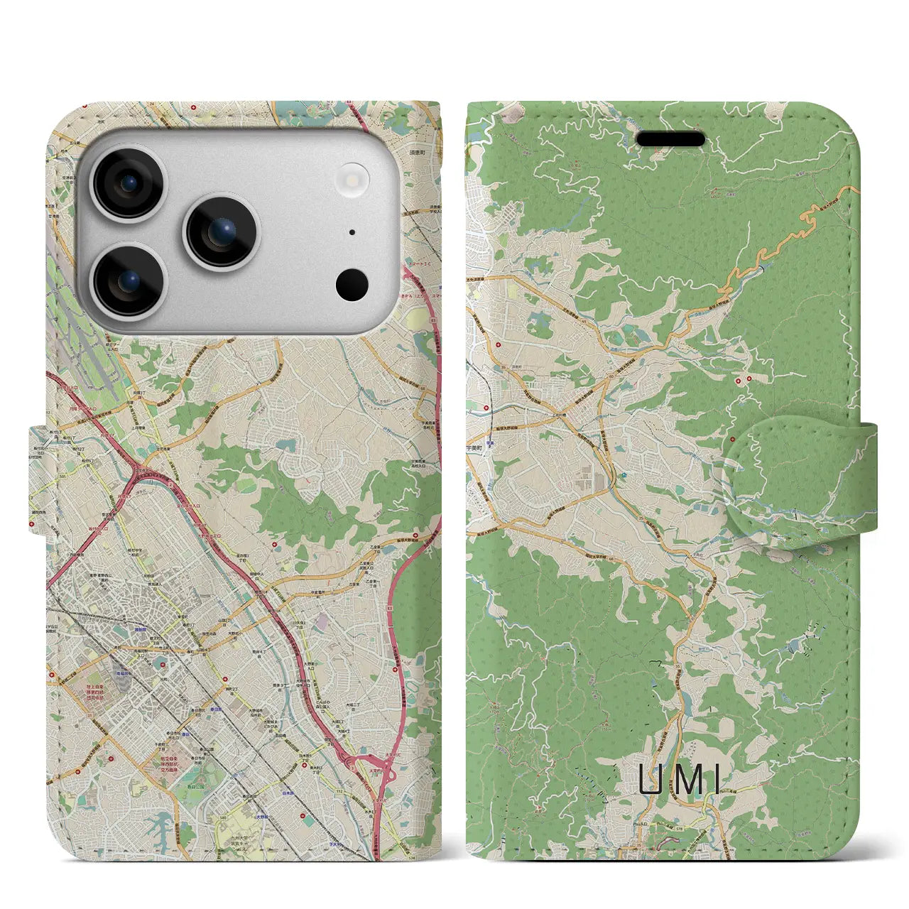 【宇美(福岡県)】地図柄iPhoneケース(手帳タイプ)