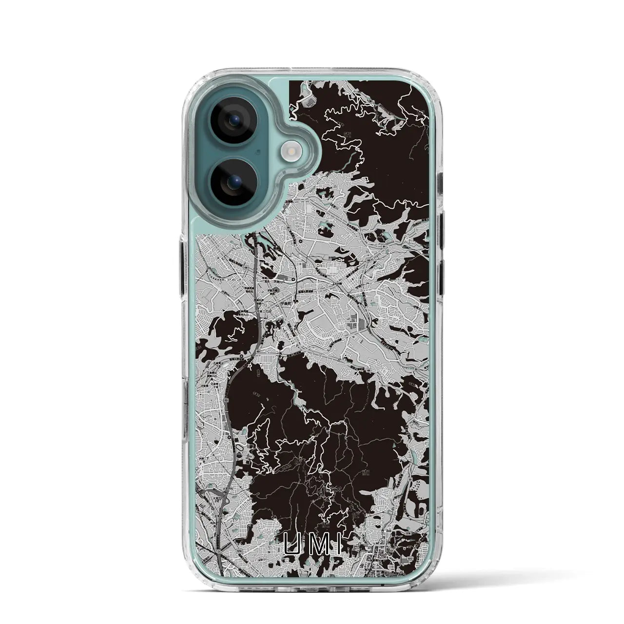 【宇美(福岡県)】地図柄iPhoneケース(MagSafeタイプ)モノトーン・iPhone 16 Pro 用