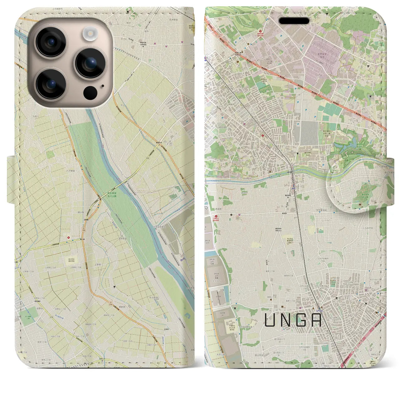 【運河(千葉県)】地図柄iPhoneケース(手帳タイプ)ナチュラル・iPhone 16 Plus 用