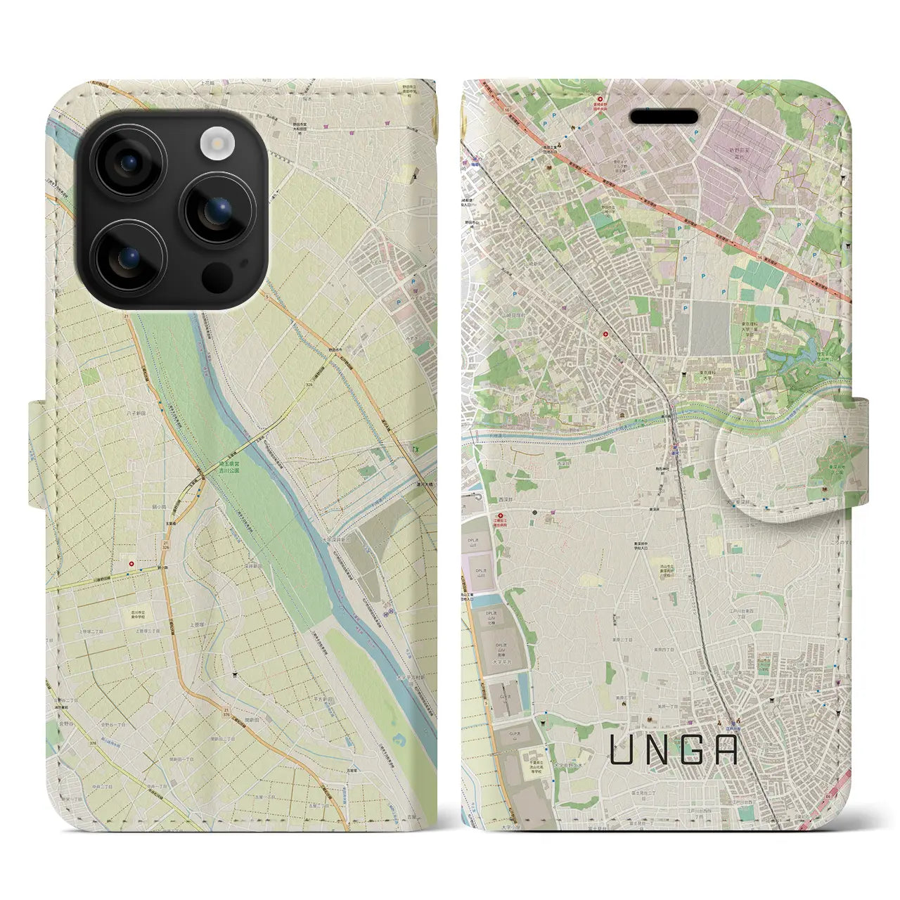 【運河(千葉県)】地図柄iPhoneケース(手帳タイプ)ナチュラル・iPhone 16 用