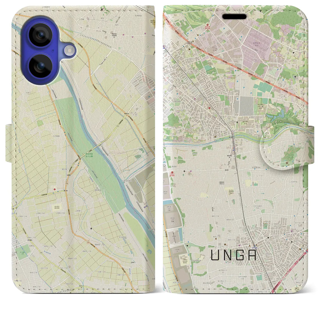 【運河(千葉県)】地図柄iPhoneケース(手帳タイプ)ナチュラル・iPhone 16 Pro Max 用