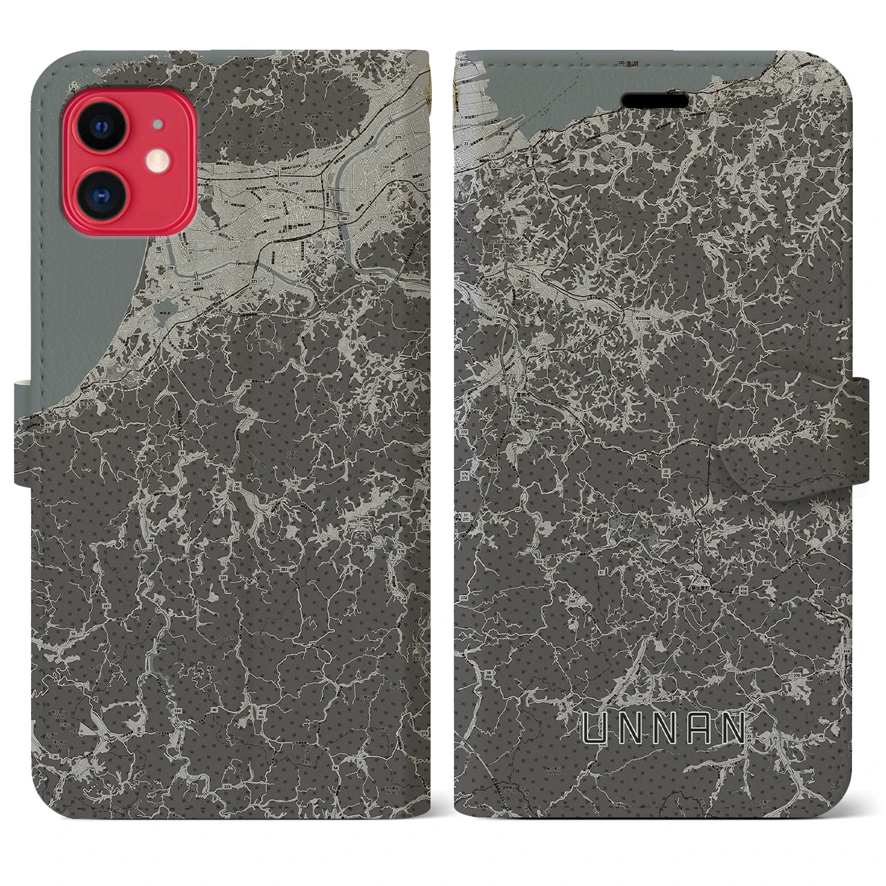【雲南(島根県)】地図柄iPhoneケース(手帳タイプ)モノトーン・iPhone 11 用