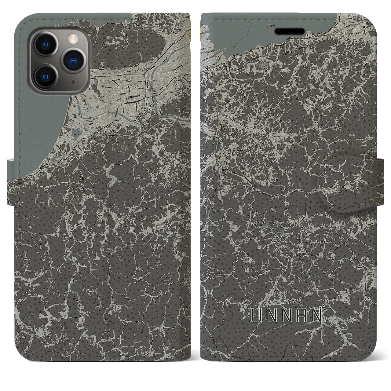【雲南(島根県)】地図柄iPhoneケース(手帳タイプ)モノトーン・iPhone 11 Pro Max 用