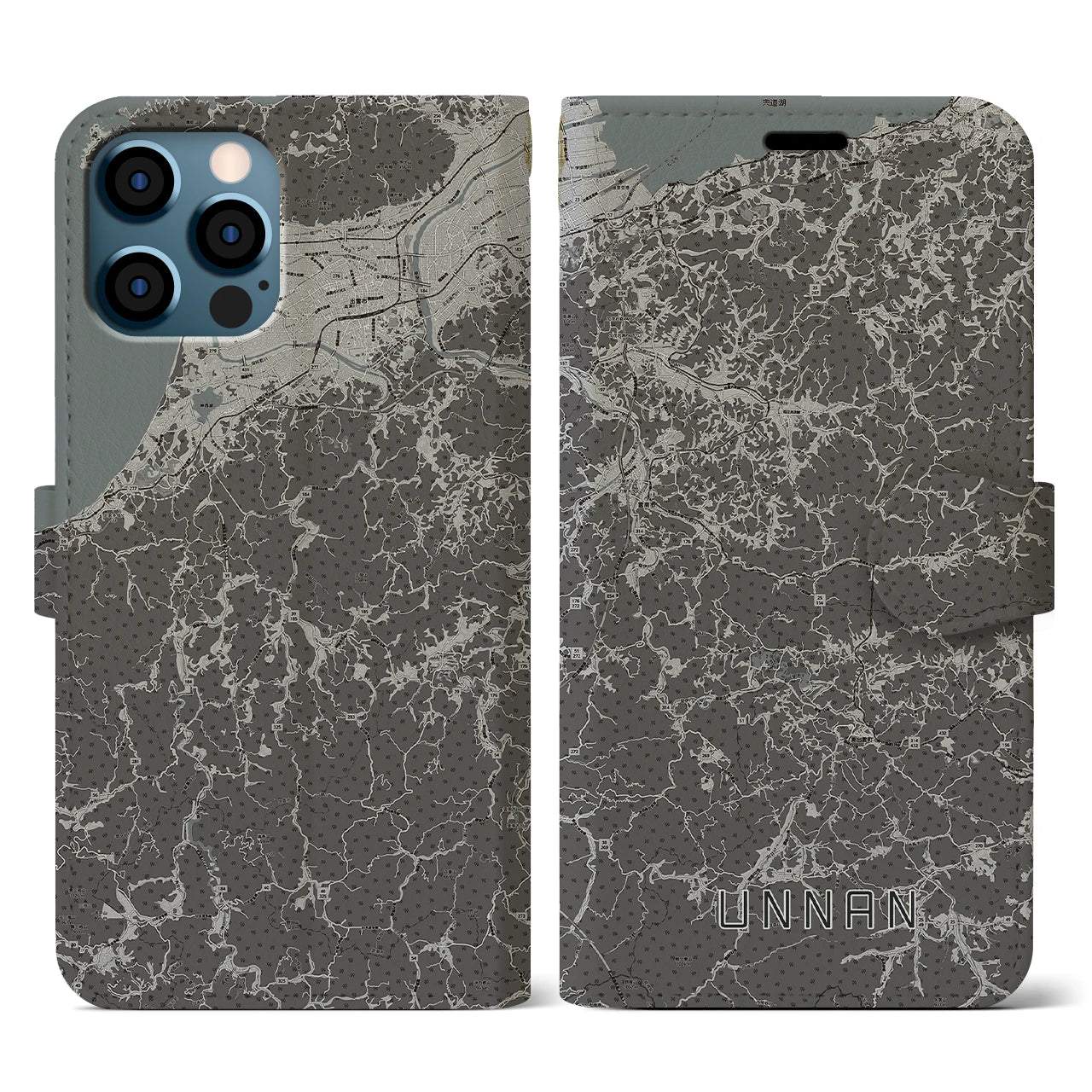 【雲南(島根県)】地図柄iPhoneケース(手帳タイプ)モノトーン・iPhone 12 / 12 Pro 用