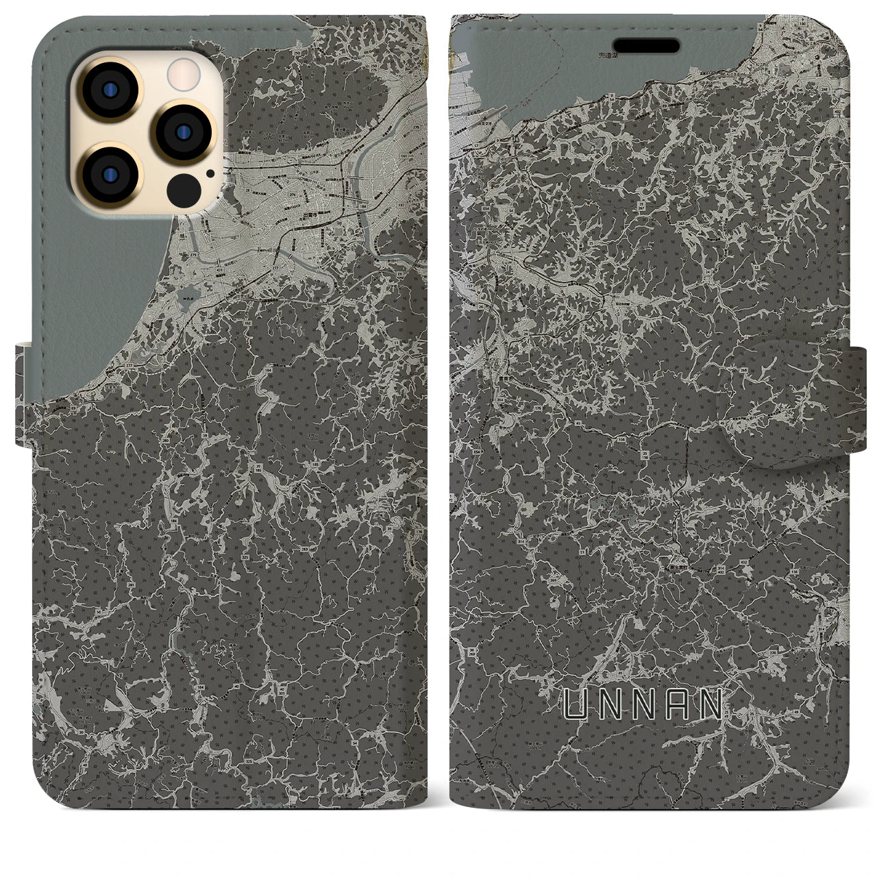 【雲南(島根県)】地図柄iPhoneケース(手帳タイプ)モノトーン・iPhone 12 Pro Max 用