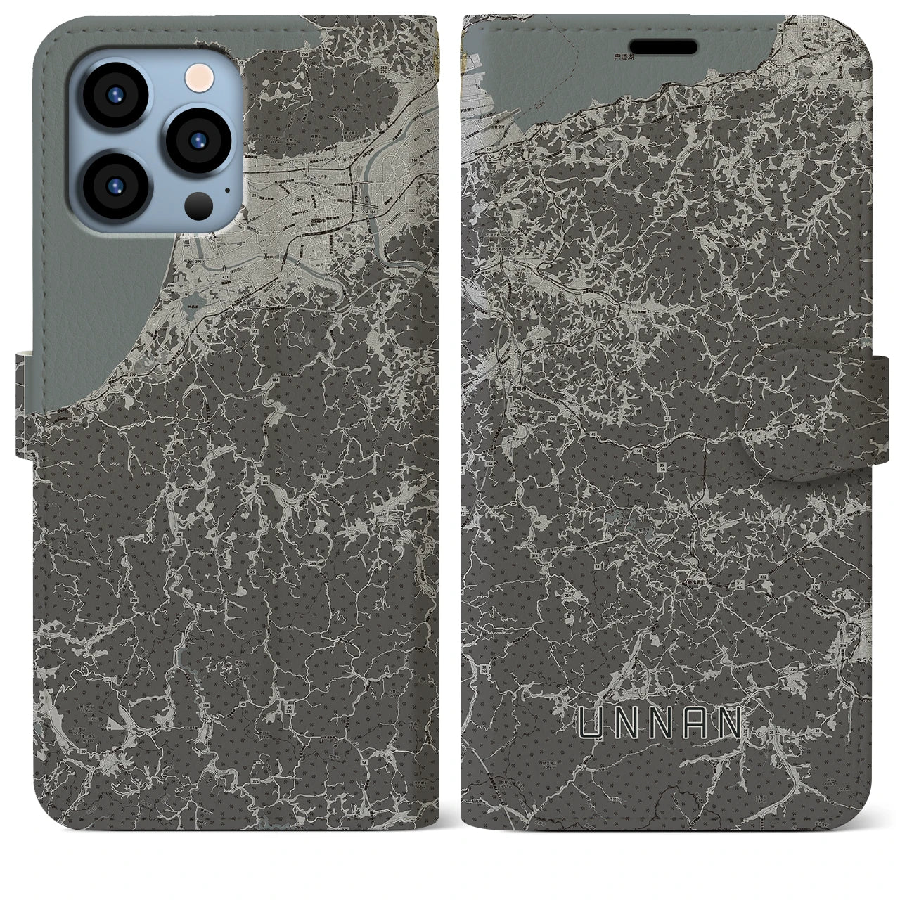 【雲南(島根県)】地図柄iPhoneケース(手帳タイプ)モノトーン・iPhone 13 Pro Max 用