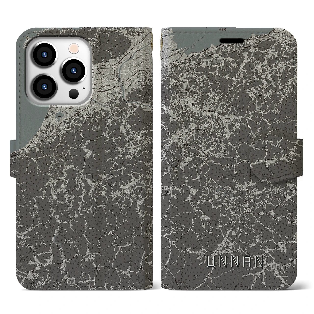 【雲南(島根県)】地図柄iPhoneケース(手帳タイプ)モノトーン・iPhone 13 Pro 用