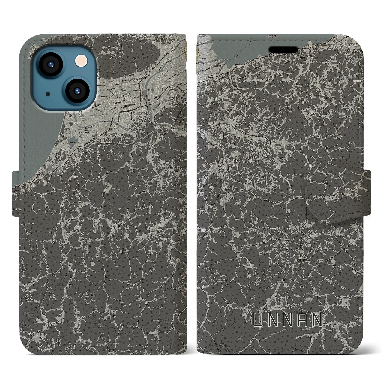 【雲南(島根県)】地図柄iPhoneケース(手帳タイプ)モノトーン・iPhone 13 用