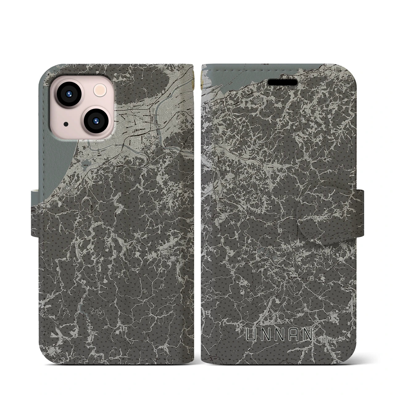 【雲南(島根県)】地図柄iPhoneケース(手帳タイプ)モノトーン・iPhone 13 mini 用