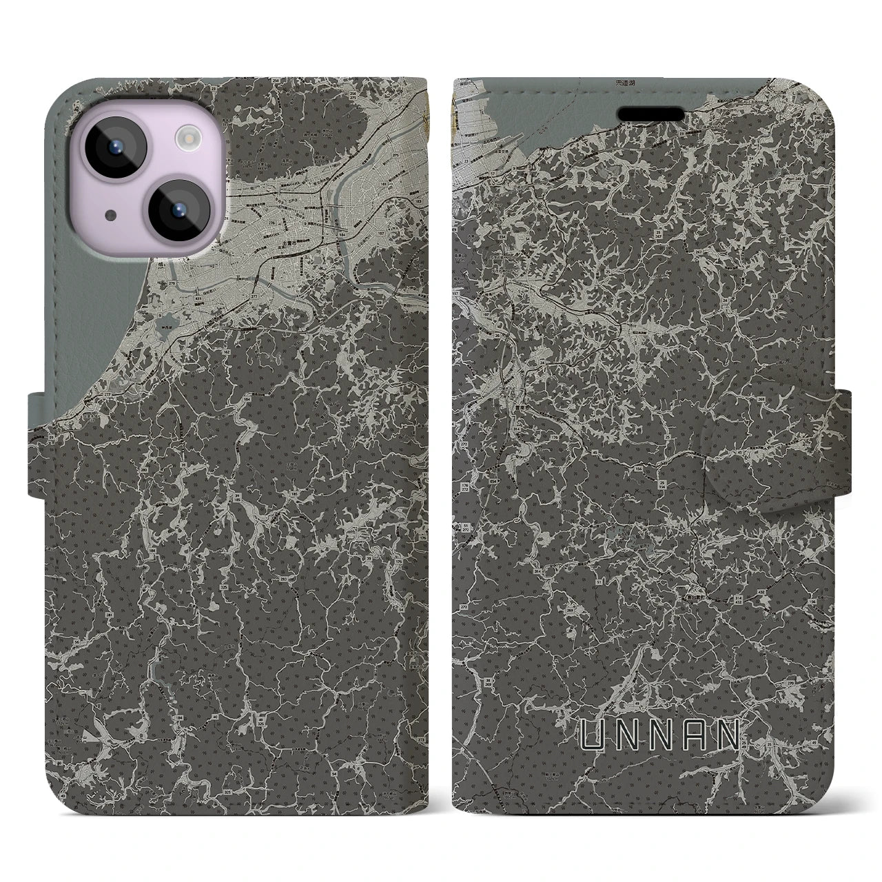 【雲南(島根県)】地図柄iPhoneケース(手帳タイプ)モノトーン・iPhone 14 用