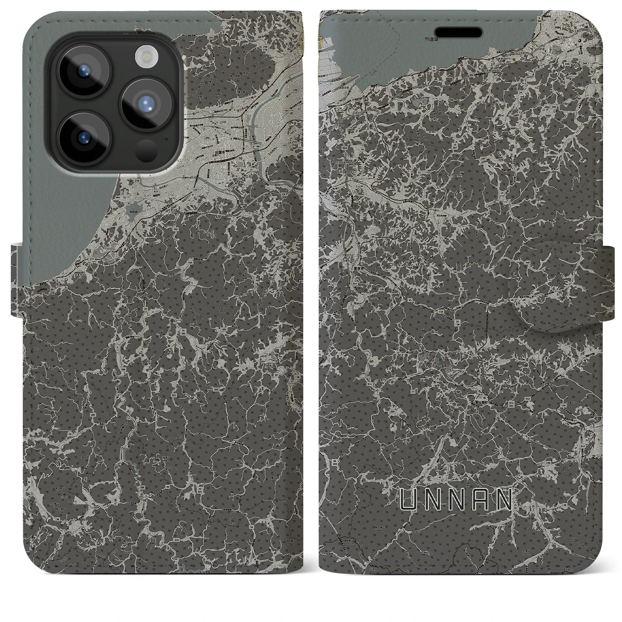 【雲南(島根県)】地図柄iPhoneケース(手帳タイプ)モノトーン・iPhone 15 Pro Max 用