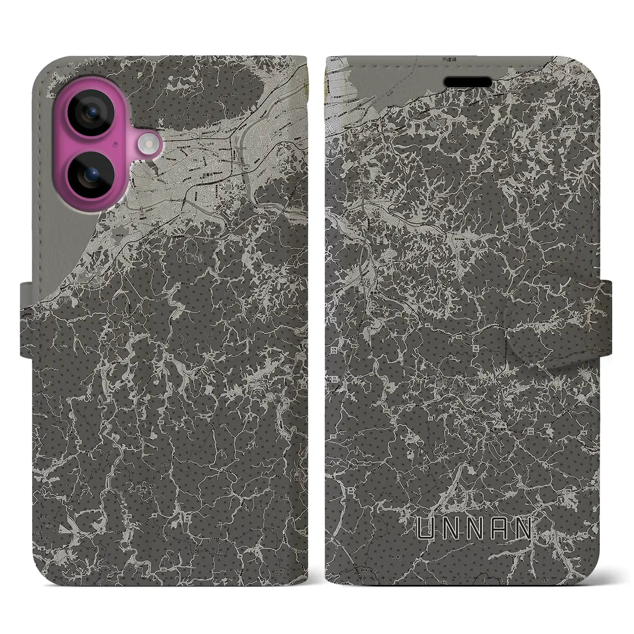 【雲南(島根県)】地図柄iPhoneケース(手帳タイプ)モノトーン・iPhone 16 Pro 用