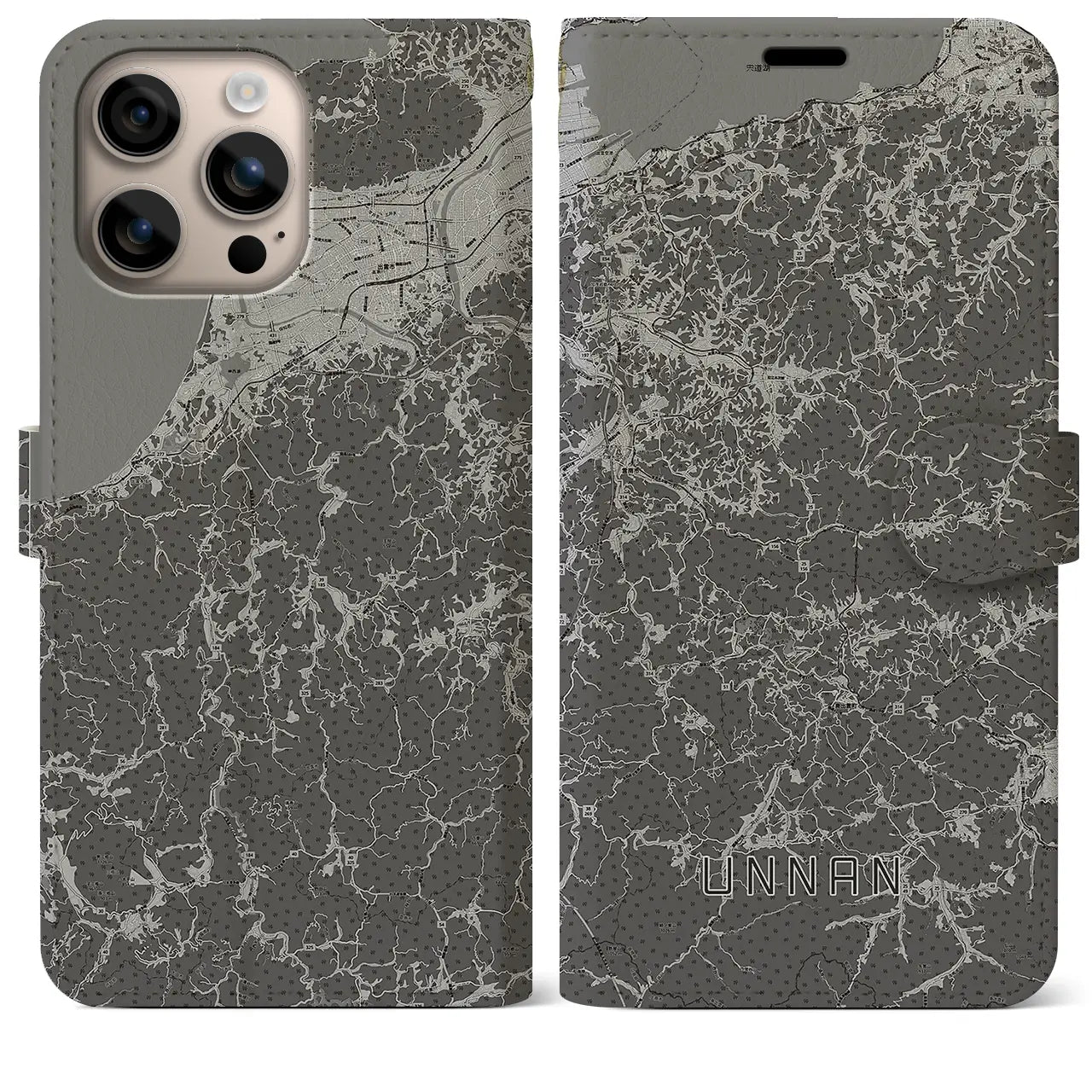 【雲南(島根県)】地図柄iPhoneケース(手帳タイプ)モノトーン・iPhone 16 Plus 用